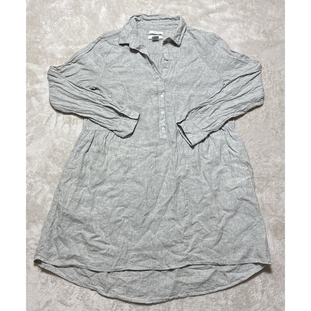 H by Halston 100% Linen Shirt Dress Size Medium Ivory Long Sleeve Lagenlook